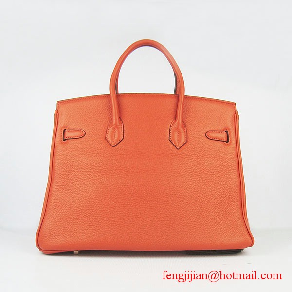 Hermes 35cm Embossed Veins Leather Bag Orange 6089 Gold Hardware